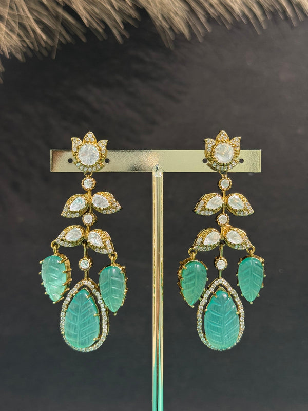 TRENDING EARINGS IN VICTORIAN POLISH WITH KUNDAN,ZIRCON STONES