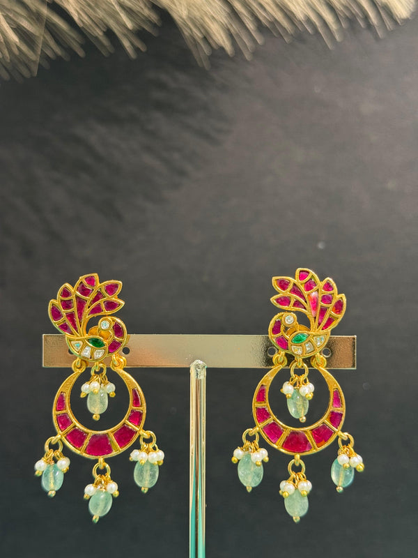 TRENDING KUNDAN EARINGS WITH REAL JADAU KUNDAN STONES AND STRAWBERRY BEADS FALL