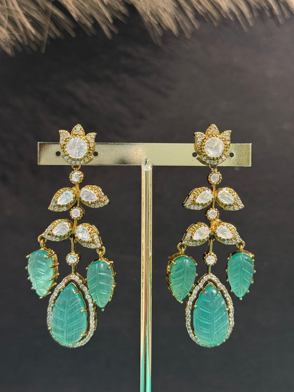 TRENDING EARINGS IN VICTORIAN POLISH WITH KUNDAN,ZIRCON STONES
