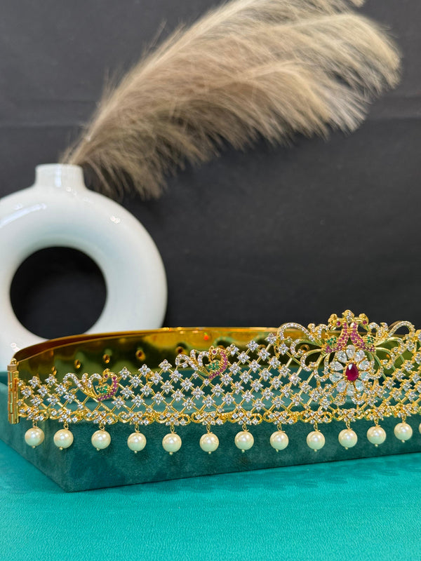 TRENDING PEACOCK VADDANAMIN PREMIUM BRASS MATERIAL WITH GANGA JAMUNA POLISH AND CUBIC ZIRCONIA STONES