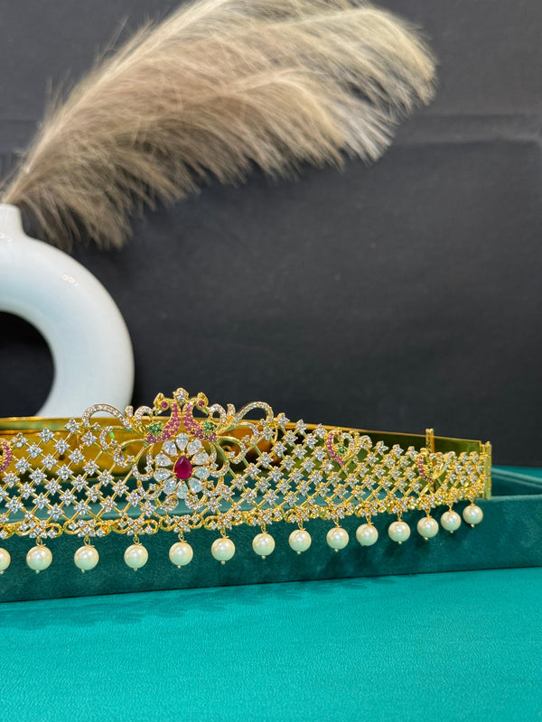 TRENDING PEACOCK VADDANAMIN PREMIUM BRASS MATERIAL WITH GANGA JAMUNA POLISH AND CUBIC ZIRCONIA STONES