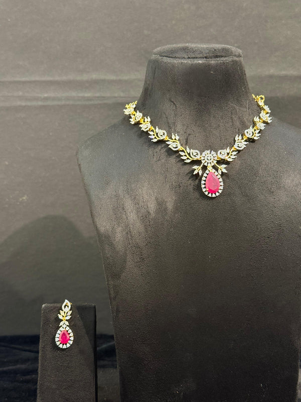 TRENDING NECKLACE IN GANGA JAMUNA POLISH WITH CUBIC ZIRCONIA STONES