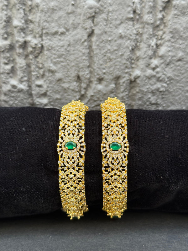 BANGLES IN PREMIUM BRASS MATERIAL WITH GANGA JAMUNA POLISH AND CUBIC ZIRCON STONES,SET OF 2