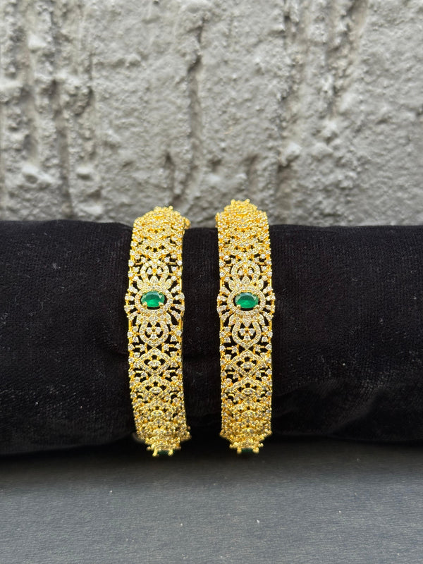 BANGLES IN PREMIUM BRASS MATERIAL WITH GANGA JAMUNA POLISH AND CUBIC ZIRCON STONES,SET OF 2